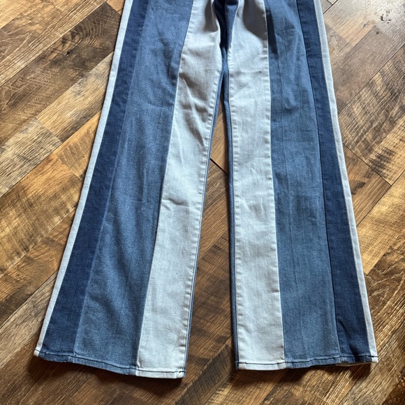 Dear John Two-Tone Vertical Stripe Flare Jeans - Light & Dark Blue - Picture 5 of 9